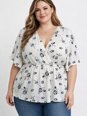 NWT Torrid Floral Georgette Flutter Sleeve Surplice Blouse Sheer Plus Size 1X